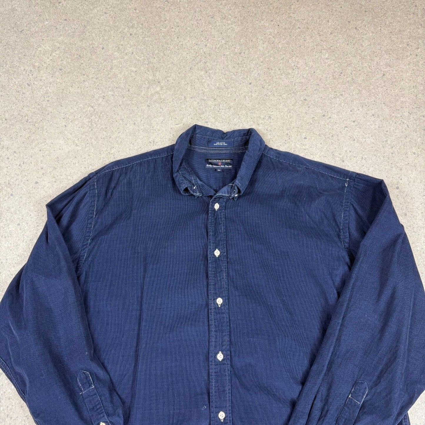 Hathaway Sport Cord Shirt XL Navy Cotton Long Sleeve