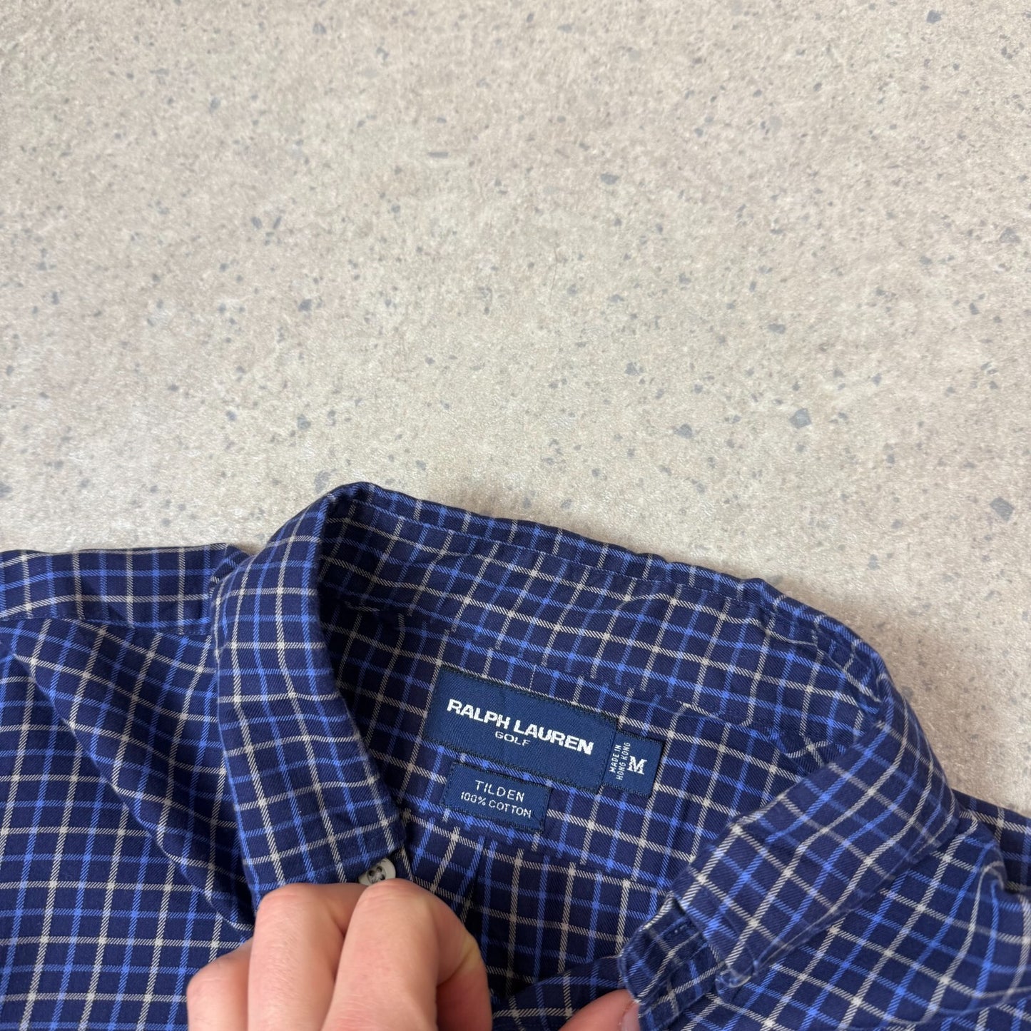 Ralph Lauren Tilden Golf Shirt Medium Blue Check Lightweight Button Down