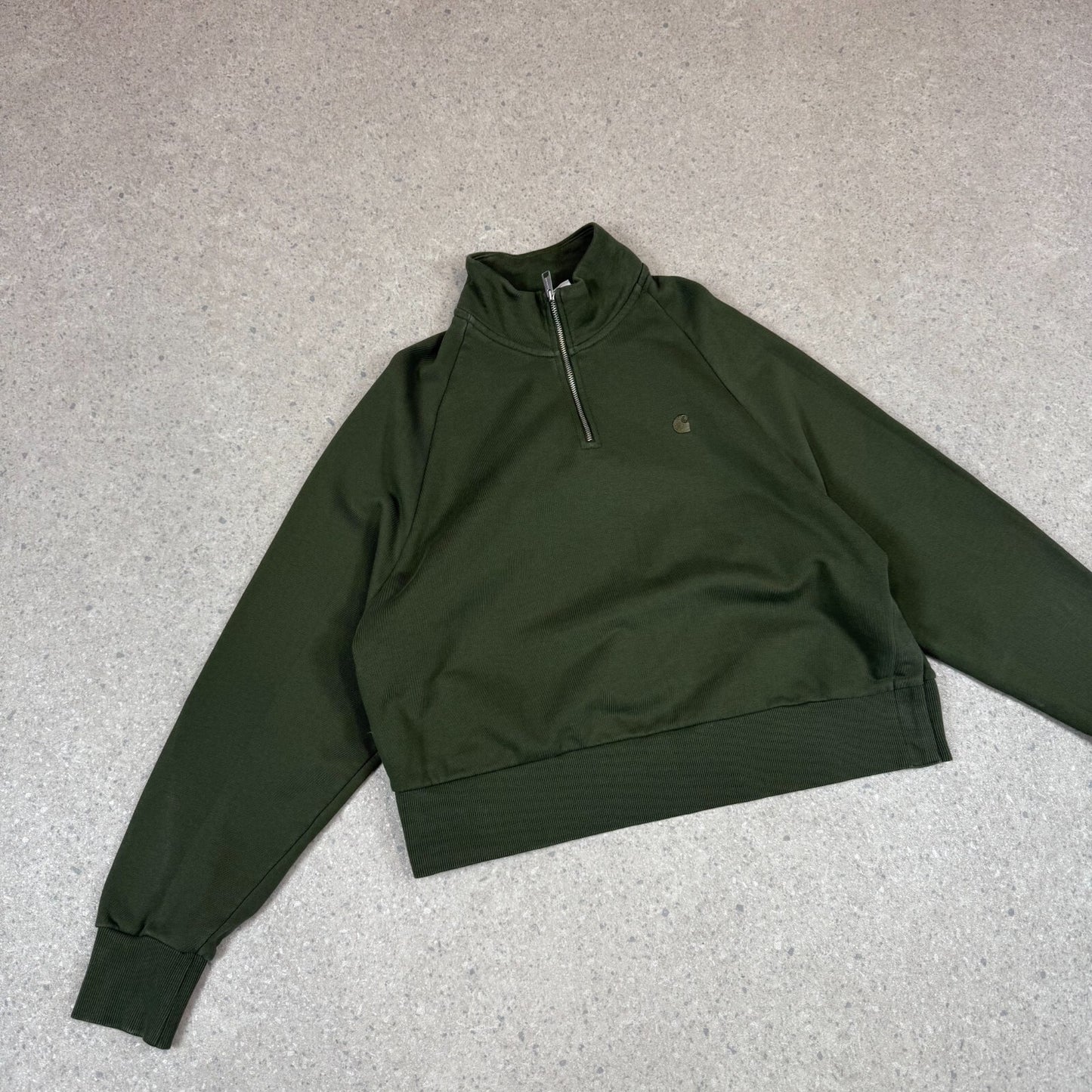Carhartt 1/4 Zip Jumper XS Khaki Embroidered Logo Women Boxy Fit Long Sleeve