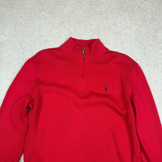 Ralph Lauren 1/4 Zip Jumper Large Red Cotton