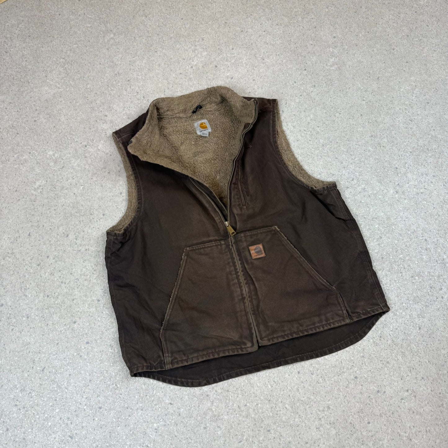 Carhartt Vest Large Brown Fleece Lined Vintage
