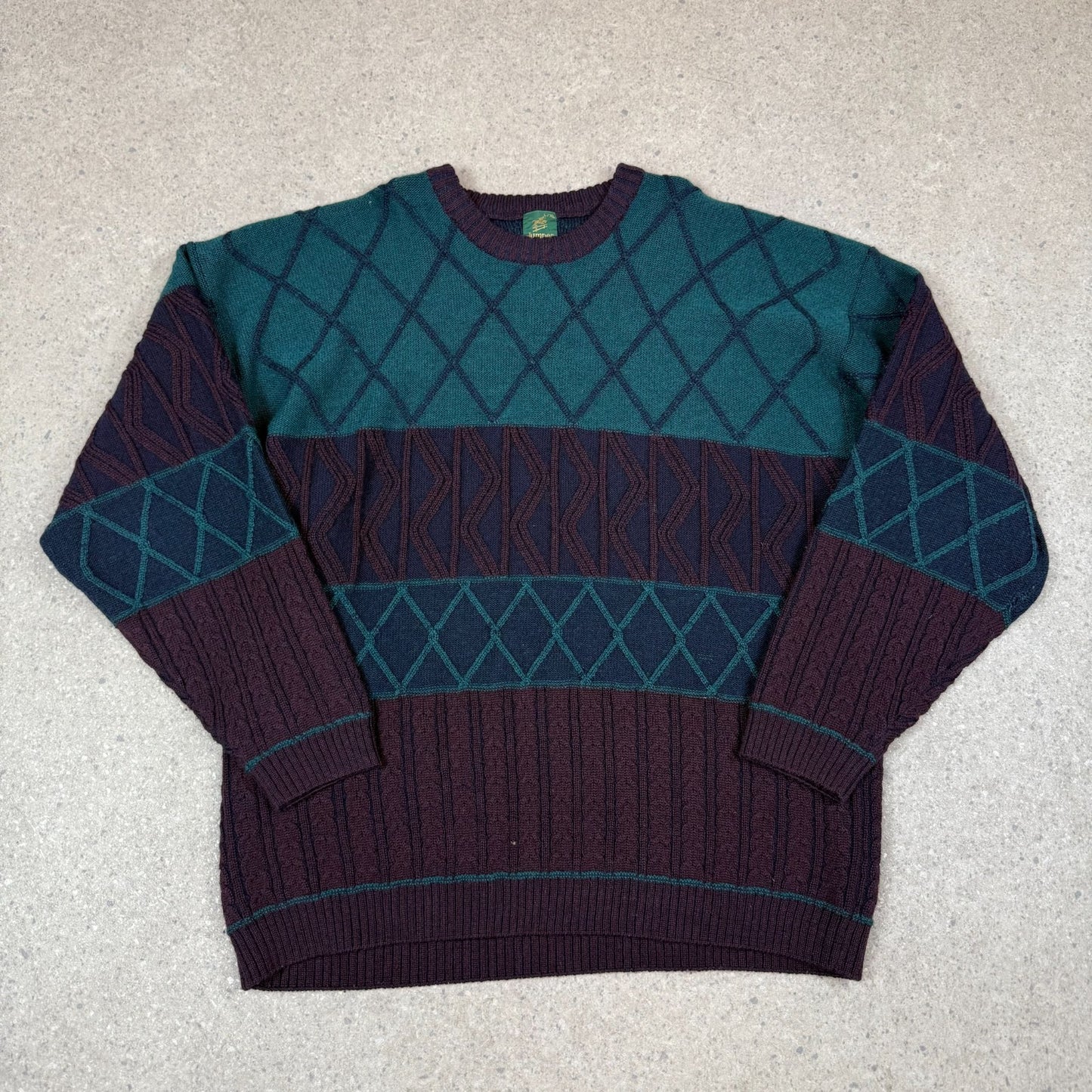 Unbranded Knit Jumper XL Heavyweight Knitted Green Burgundy