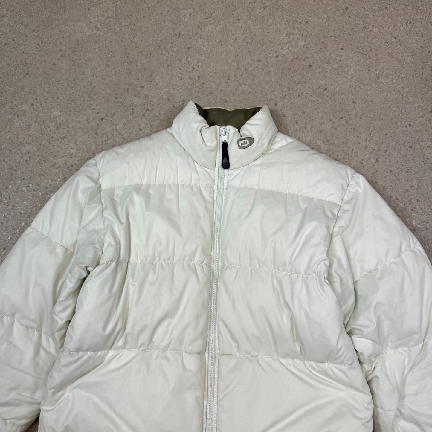 Nike Puffer Jacket Small Cream Y2K Silver Tag
