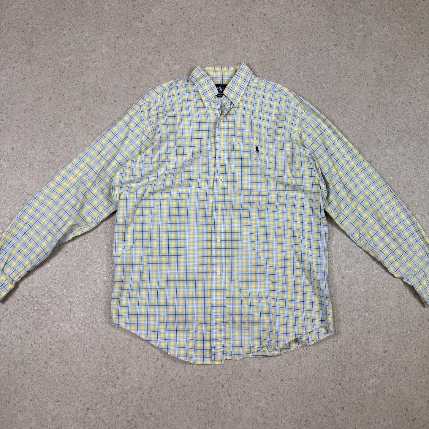 Ralph Lauren Shirt Medium Check Yellow Blue Embroidered Logo Long Sleeve