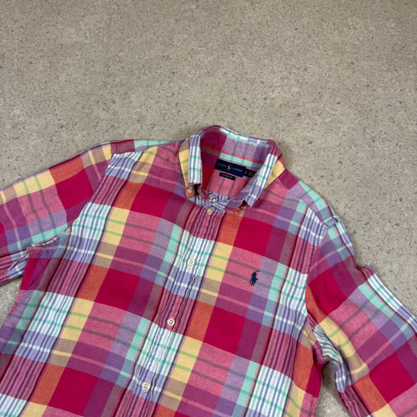 Ralph Lauren Shirt Medium Red Multicolor Plaid Long Sleeve Cotton
