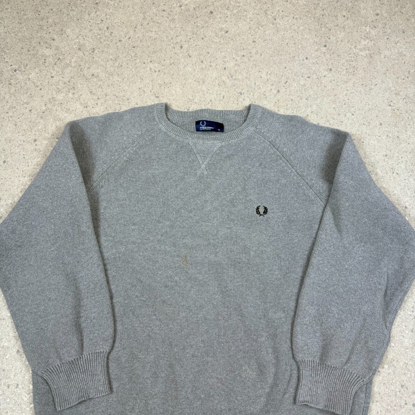Fred Perry Sweatshirt Grey Knit Medium Thick Cotton Vintage Long Sleeve