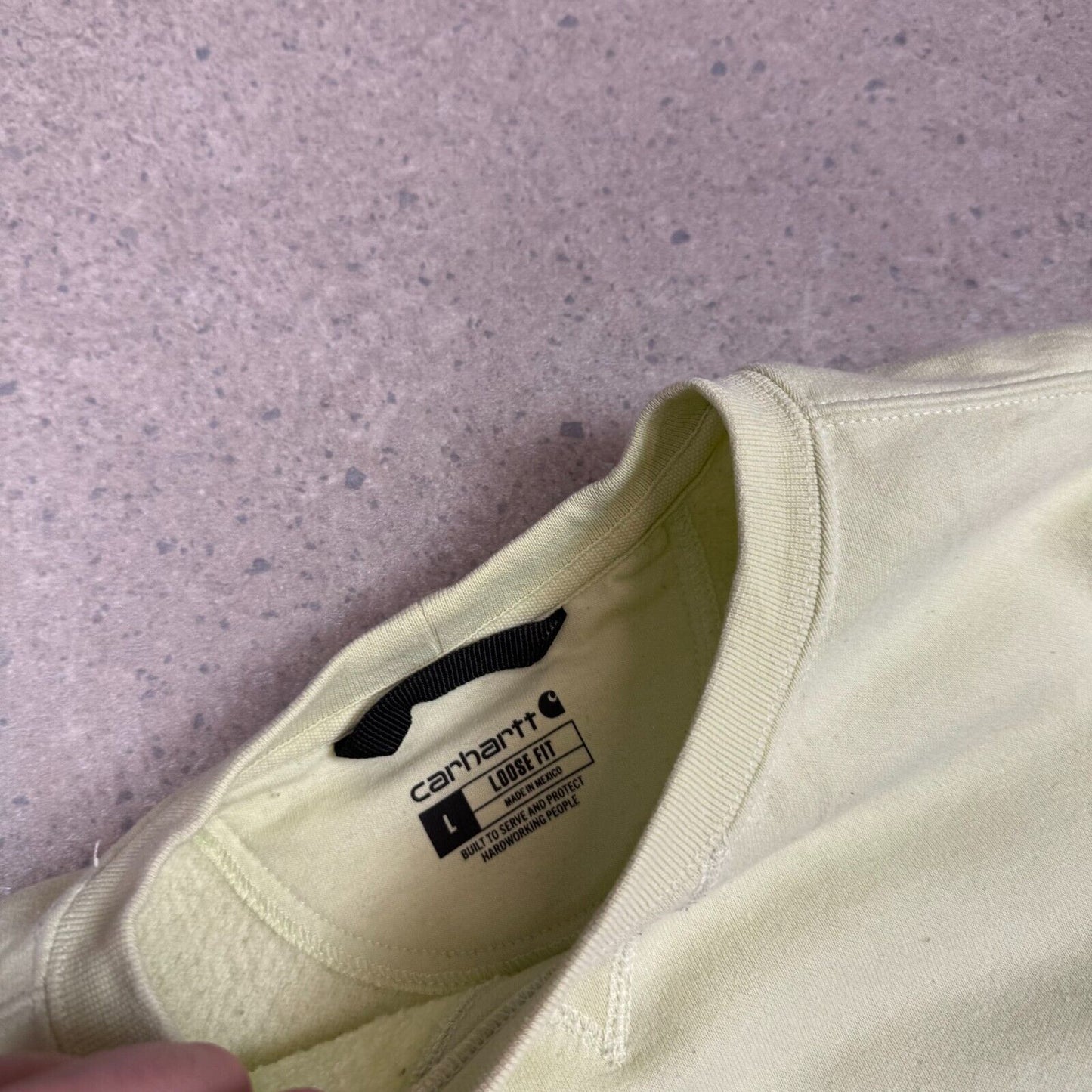 Carhartt Neon Green Sweatshirt Large Loose Fit Spellout Logo Heavyweight