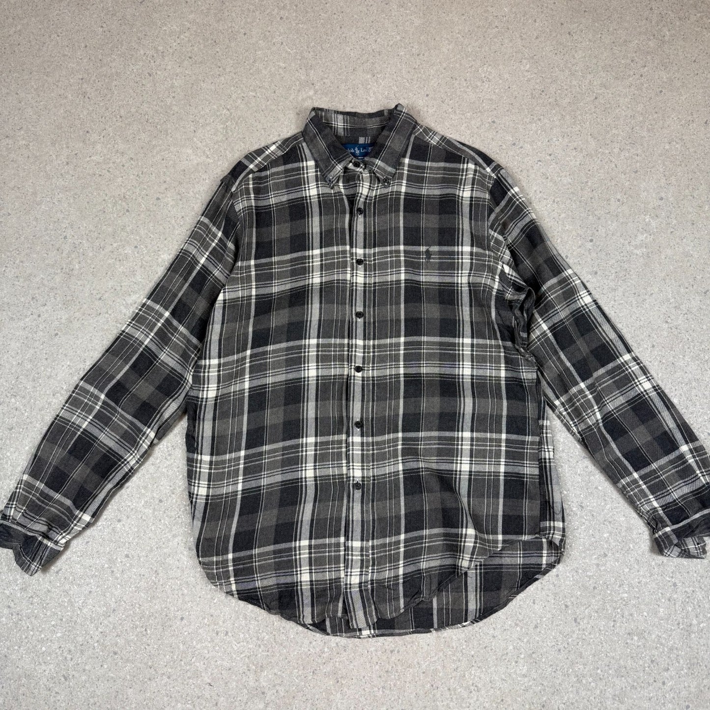 Ralph Lauren Flannel Shirt Large Cotton Grey Cream Colourway Embroidered Logo