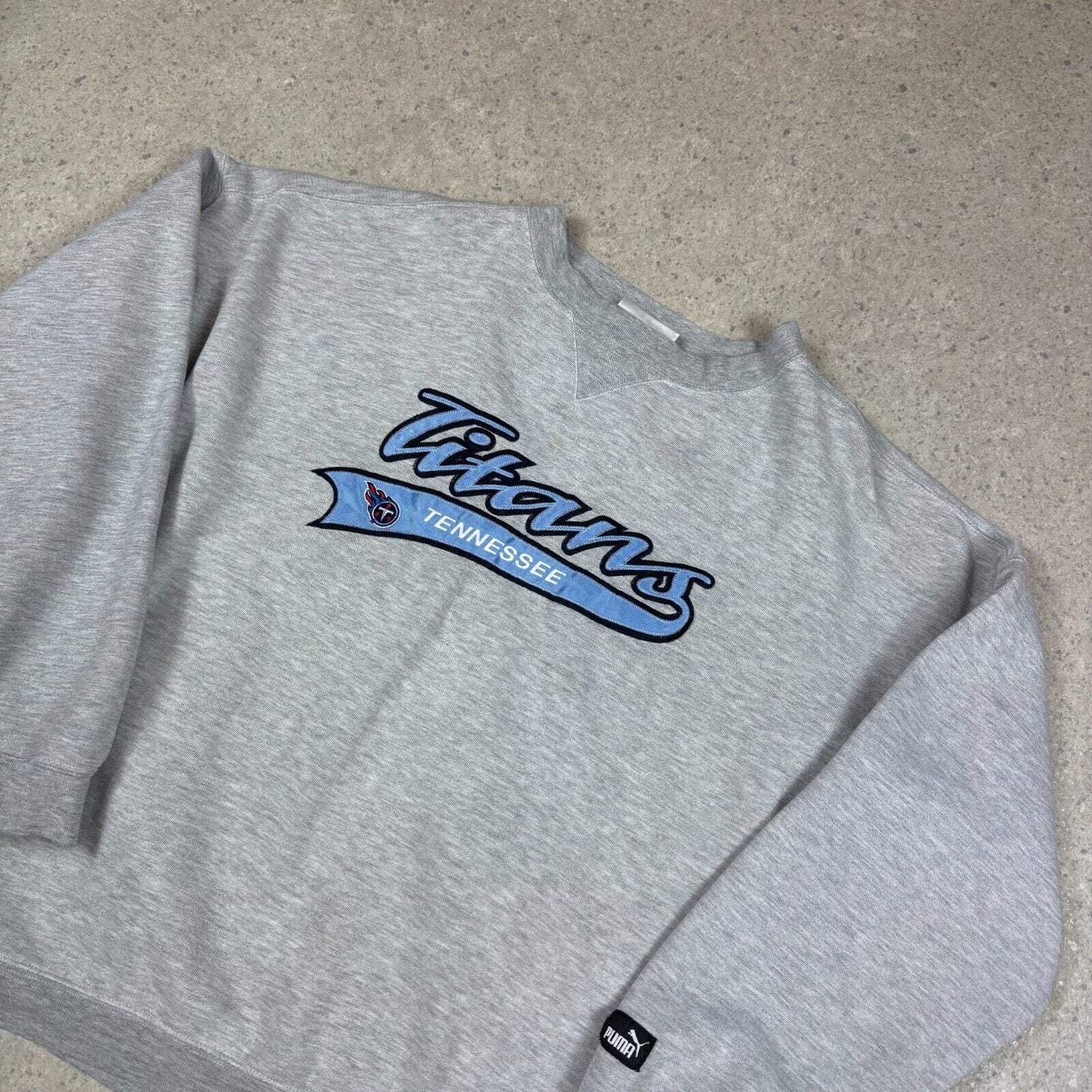 Tennessee Titans Sweatshirt XL Grey Puma 90s Sweater Embroidered Relaxed Fit