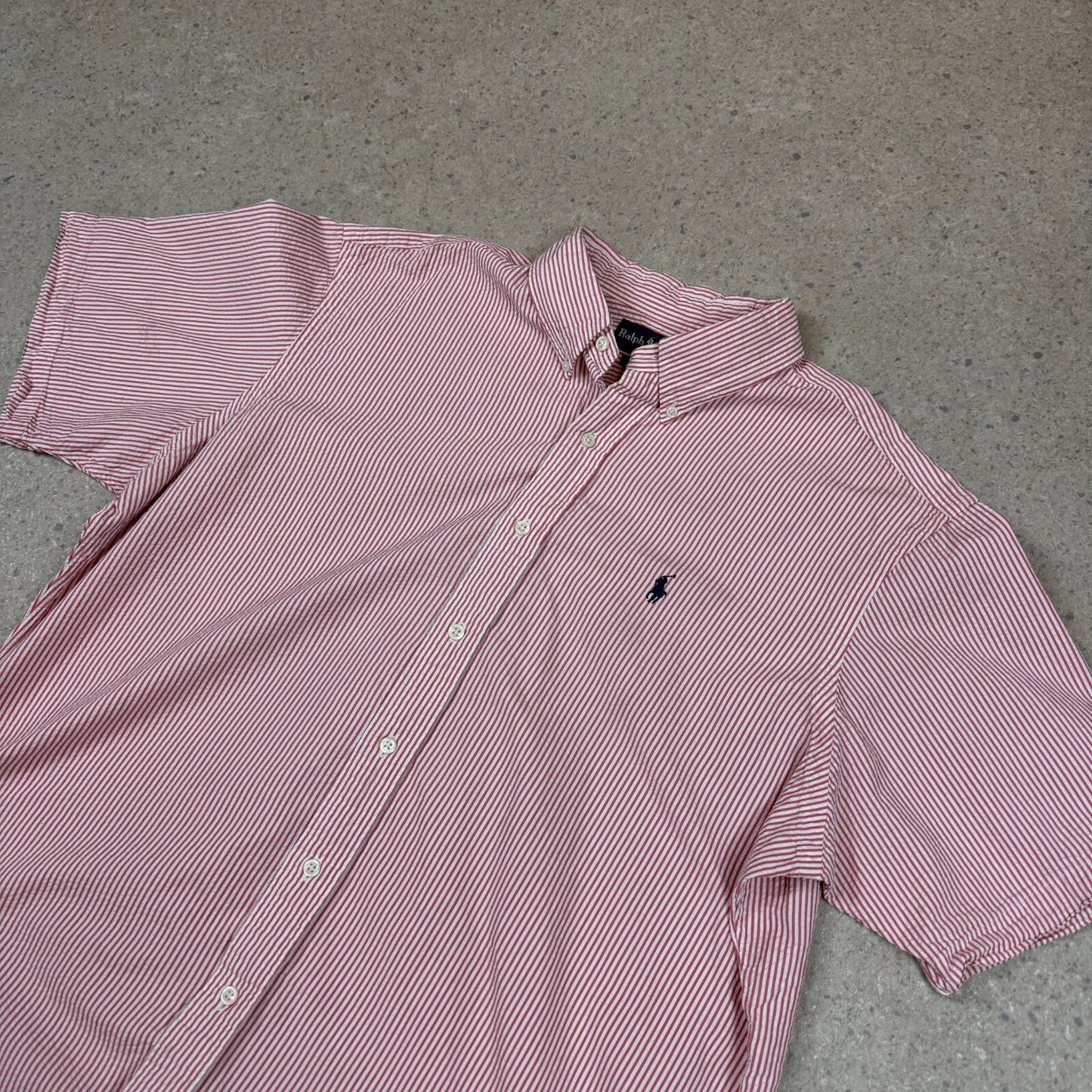Ralph Lauren Shirt Large Red Striped Classic Fit Short Sleeve Button Down