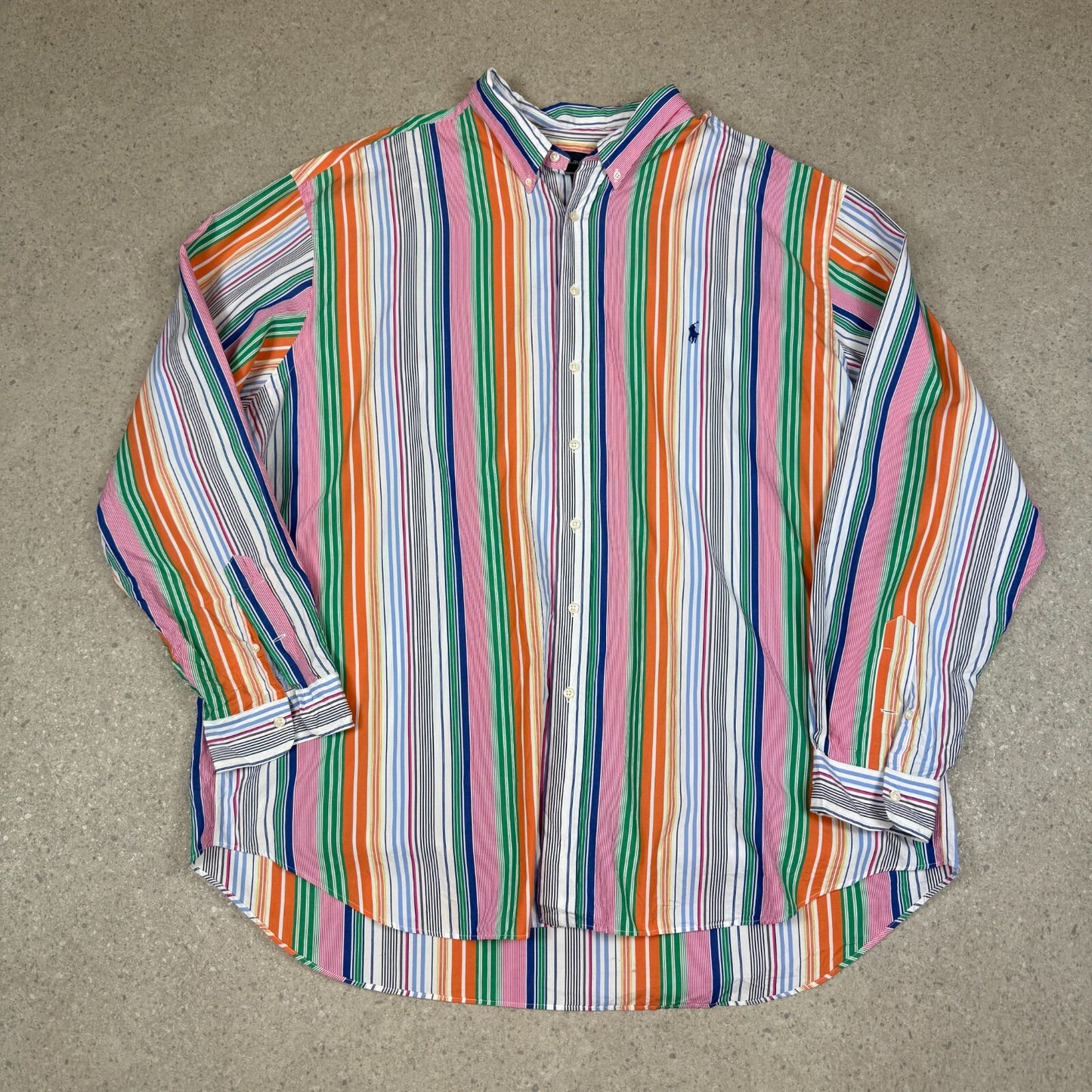 Ralph Lauren Striped Shirt 4XLT Summer Striped Embroidered Logo Button Down
