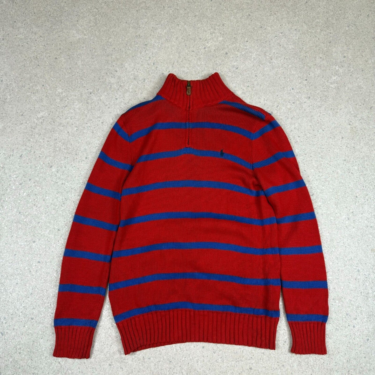 Ralph Lauren 1/4 Zip Jumper Striped Large Women’s Red Blue