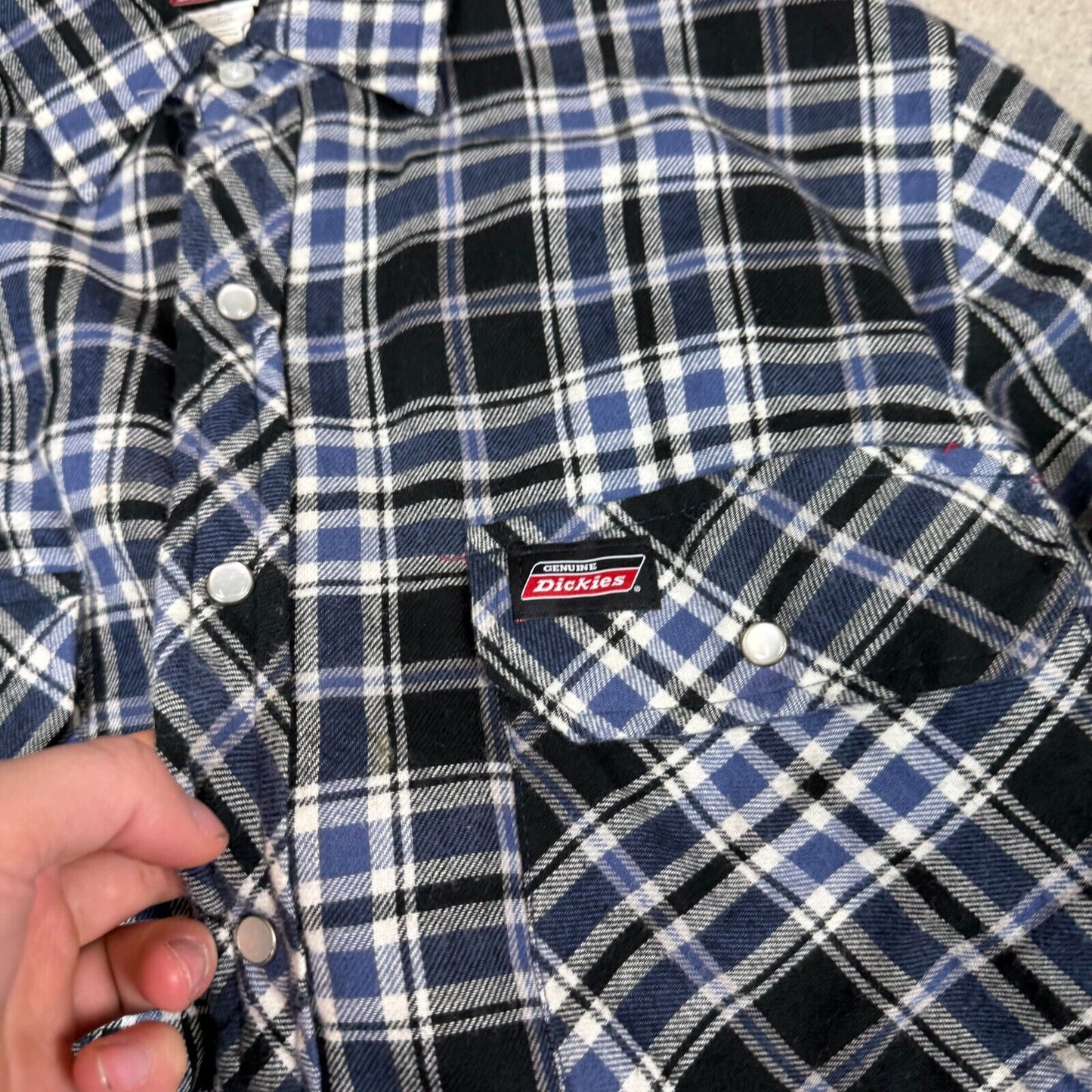 Dickies Flannel Jacket Medium Black White Padded Lined Embroidered Logo