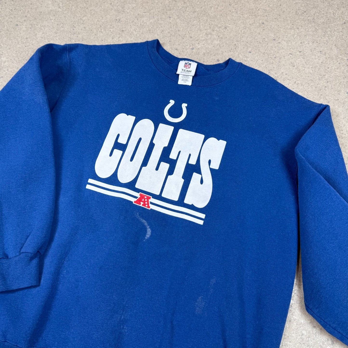 Colts NFL Sweater Large Blue Colourway Vintage Spell Out Logo Long Sleeve