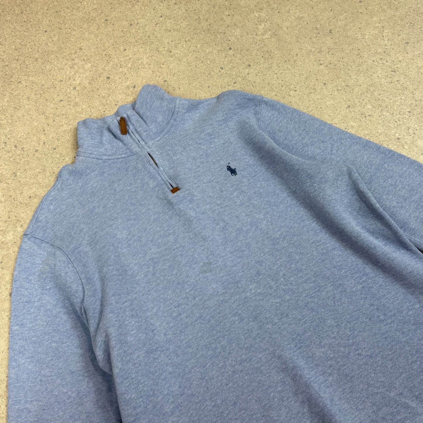 Ralph Lauren 1/4 Zip Jumper Large Baby blue Embroidered Logo
