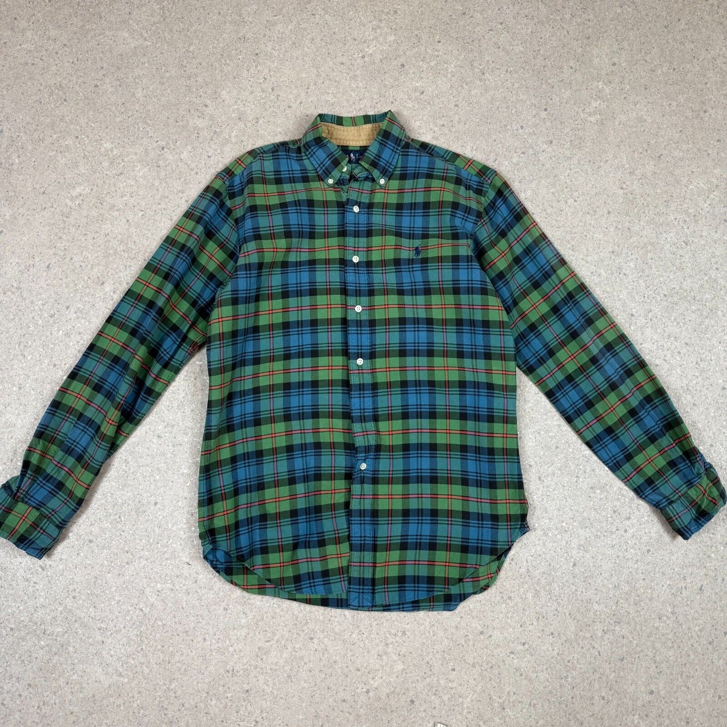 Ralph Lauren Shirt Small Green Blue Check Pattern Embroidered Logo Country Style