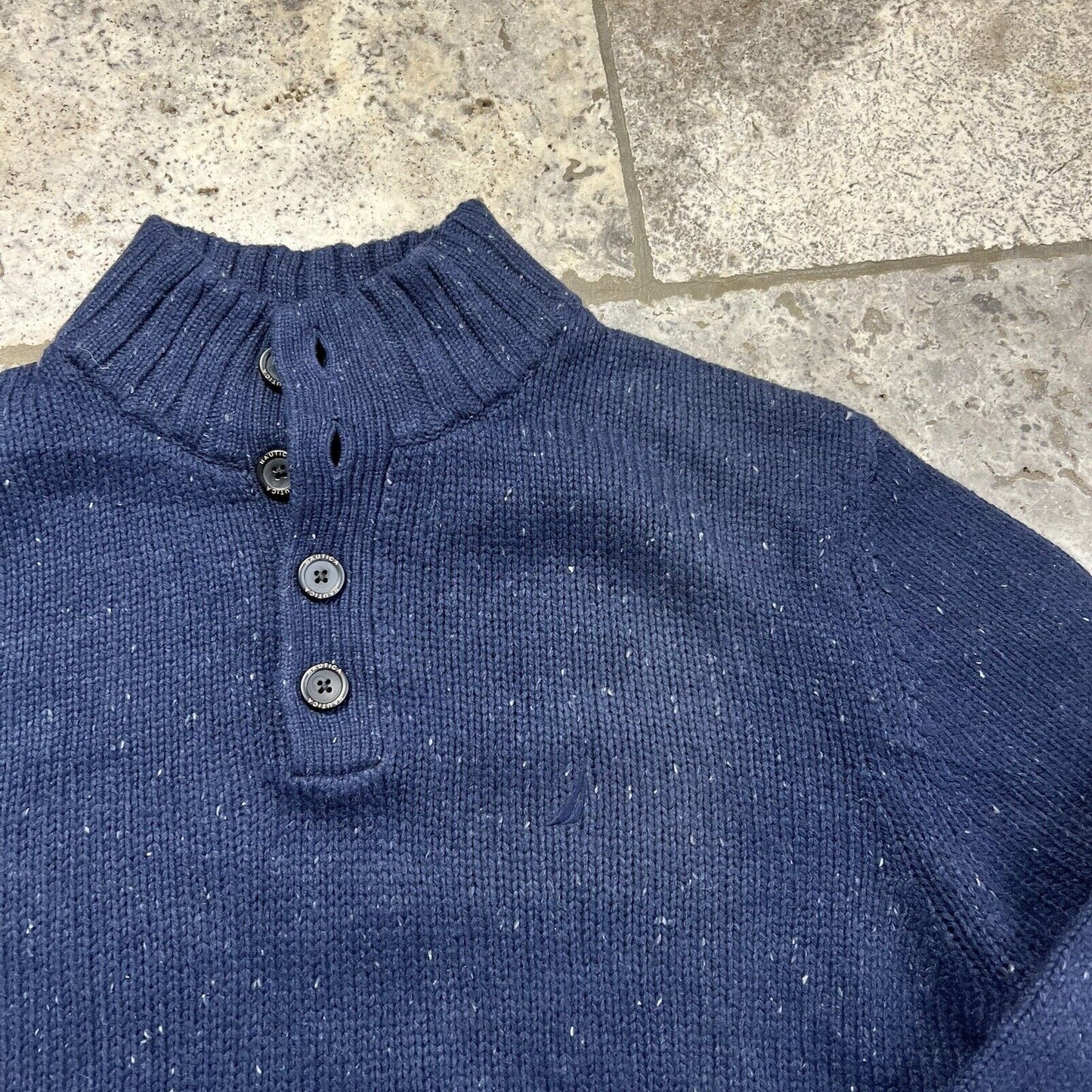 Nautica Knit Button Up, Navy, Mens , XL