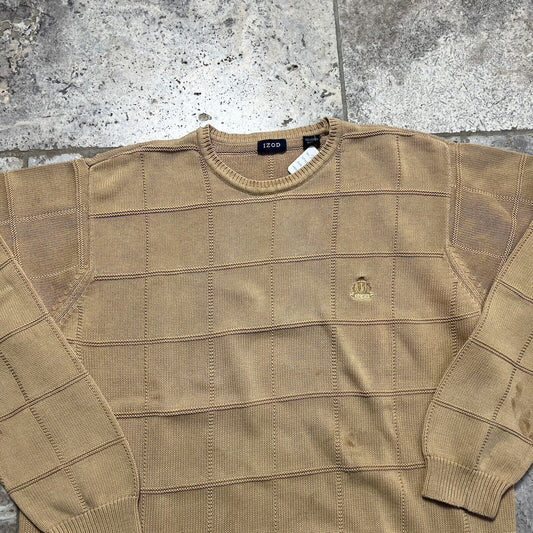 Izod Knit Jumper Beige Check , Mens , XL