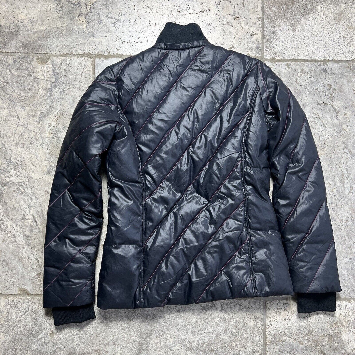 Reebok Puffer Jacket Vintage High Neck Sports Coat, Black, Womens Small