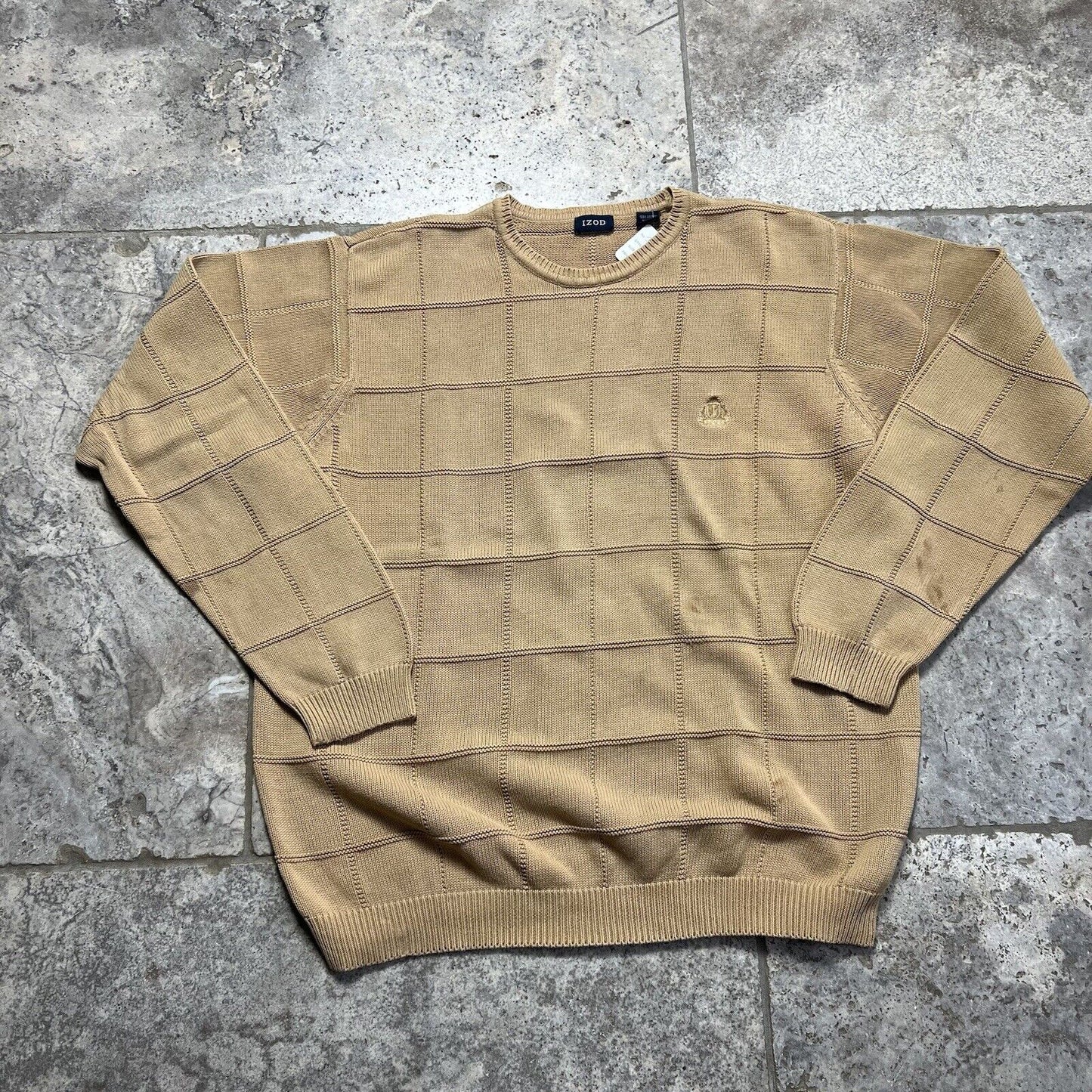 Izod Knit Jumper Beige Check , Mens , XL