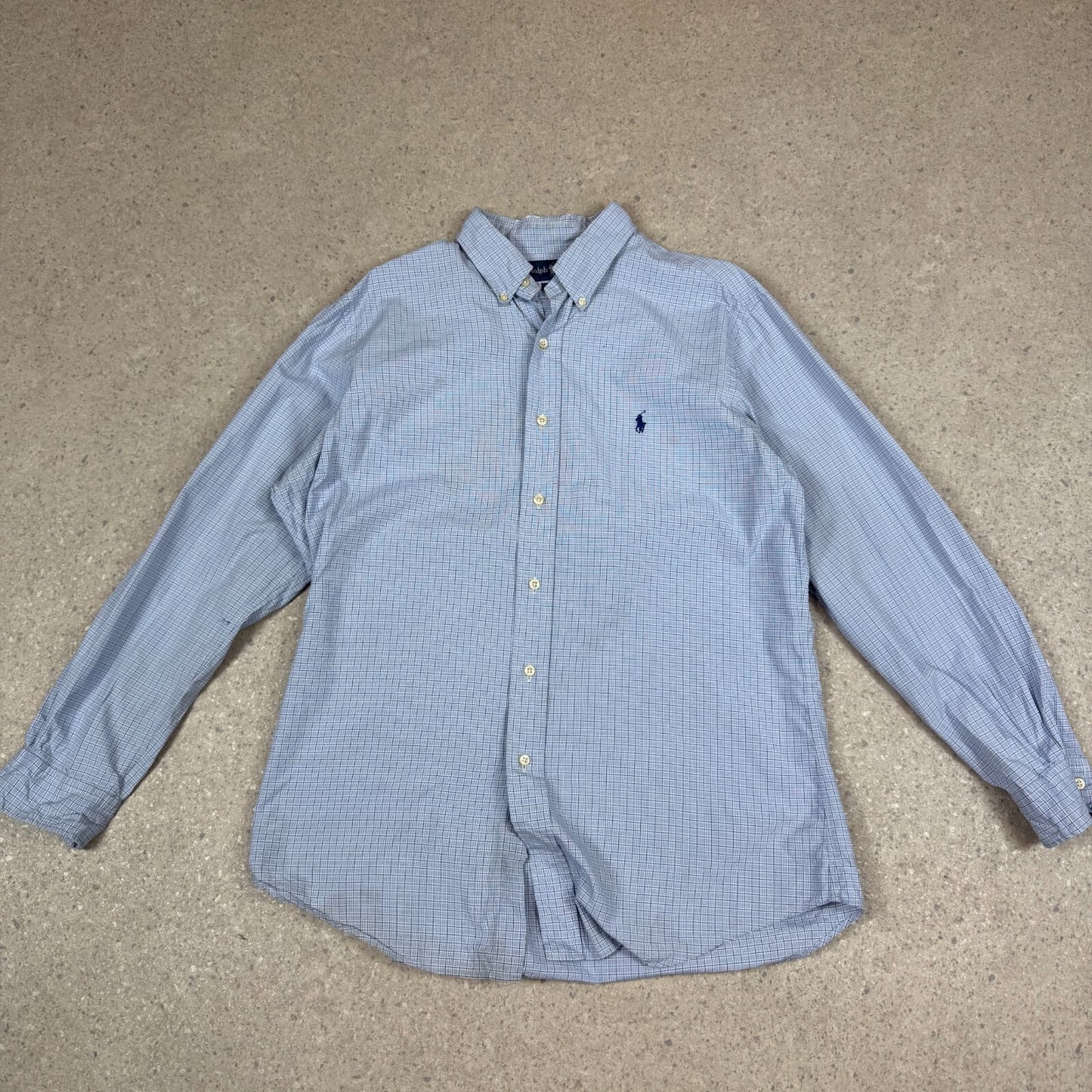 Ralph Lauren Shirt 16” Blue Check Embroidered Logo Button Down Long Sleeve