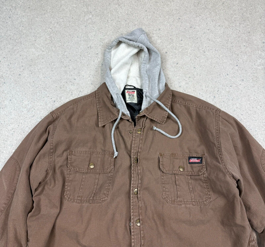 Dickies Shacket Large Brown Work Zip Hoodie Jacket Full Zip Lined Heavy Canvas