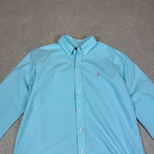 Ralph Lauren Shirt Large Blue Check Shirt Embroidered Logo Long Sleeve