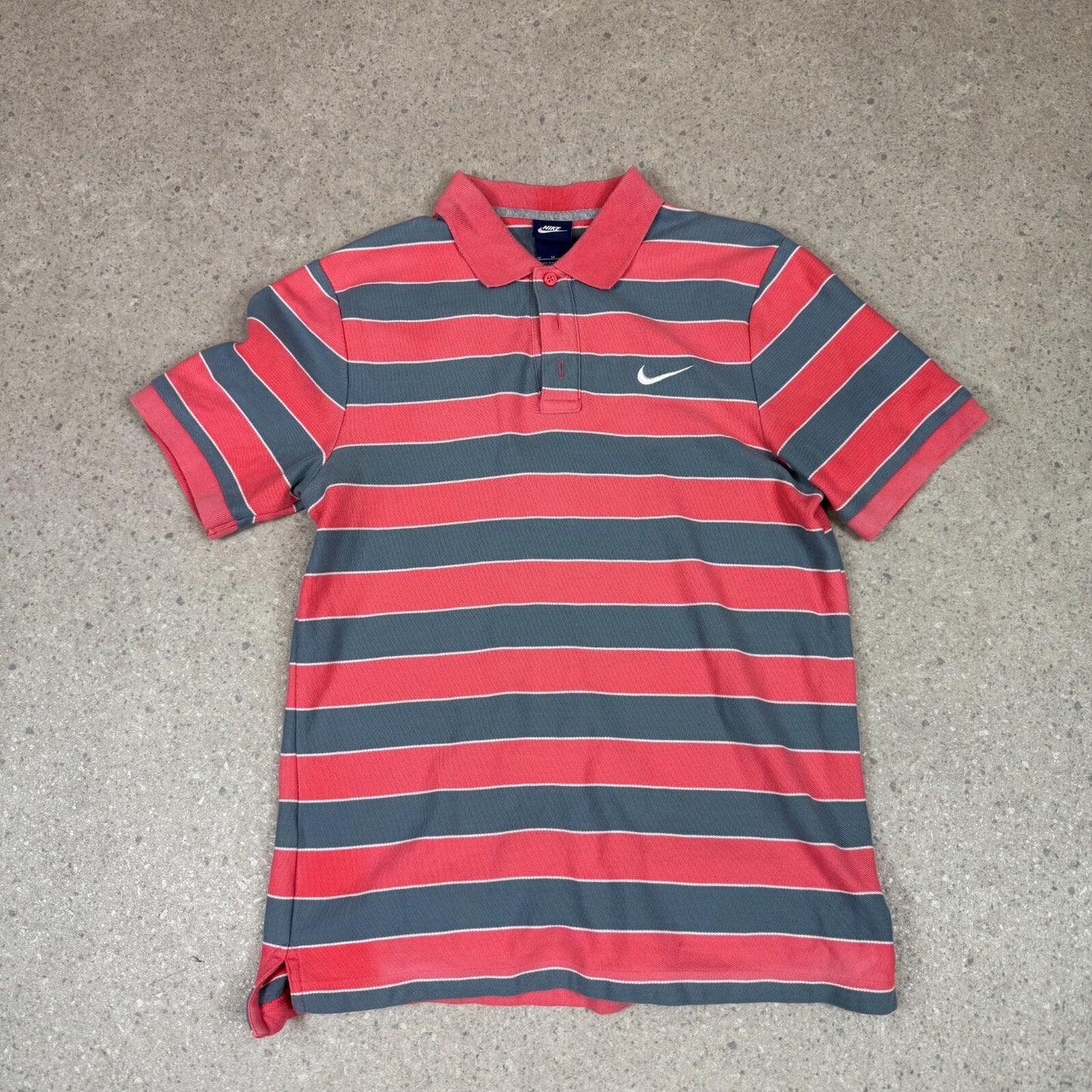Nike Striped Polo Medium Red Grey Y2K Golf Short Sleeve