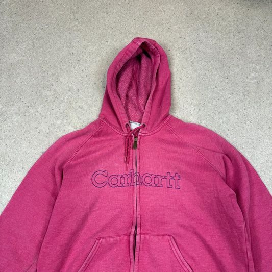 Carhartt Full Zip Hoodie Women’s Large Pink Embroidered Logo Full Zip Hooded