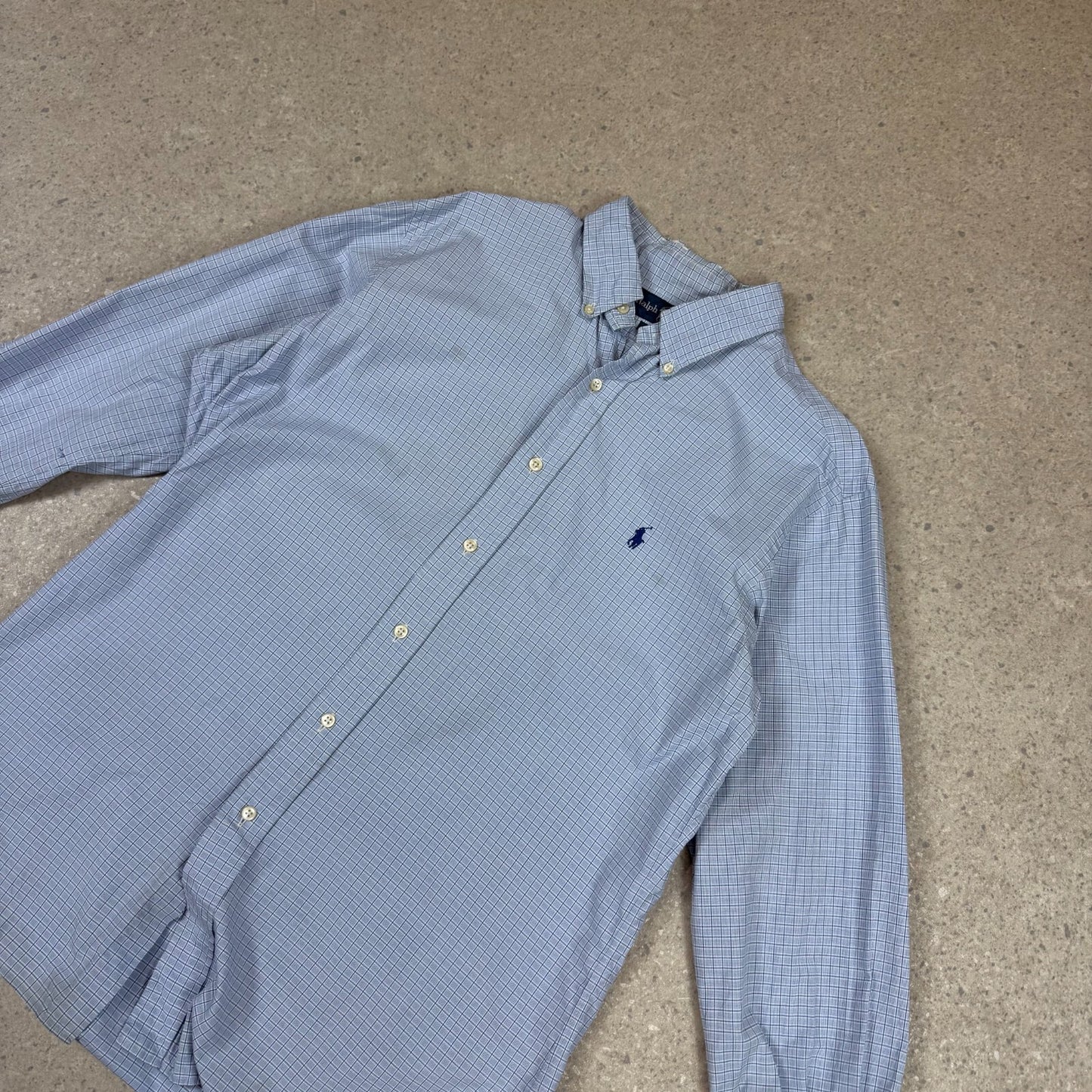 Ralph Lauren Shirt 16” Blue Check Embroidered Logo Button Down Long Sleeve
