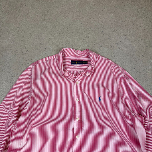 Ralph Lauren Shirt 2XL Pink and White Striped Embroidered Logo