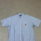 Ralph Lauren Shirt XL Blue White Striped Embroidered Logo Short Sleeve