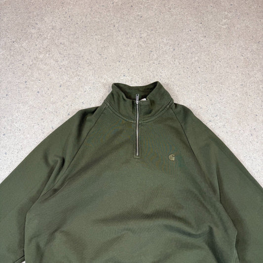 Carhartt 1/4 Zip Jumper XS Khaki Embroidered Logo Women Boxy Fit Long Sleeve