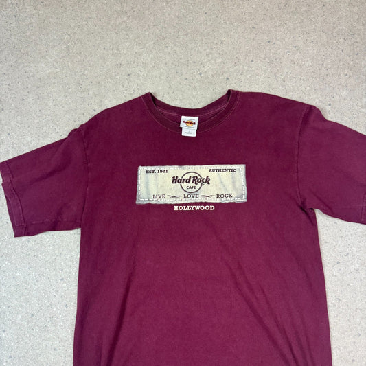 Hard Rock Cafe Hollywood T Shirt Large Burgundy Colourway Vintage