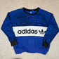 Adidas Sweatshirt Medium Blue Black Boxy Fit Sweater Raglan Sleeve Spellout