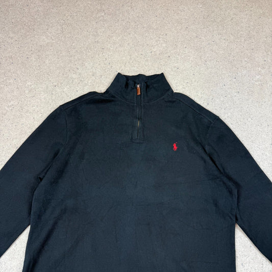 Ralph Lauren 1/4 Zip Jumper XL Black Colourway Embroidered Logo Cotton