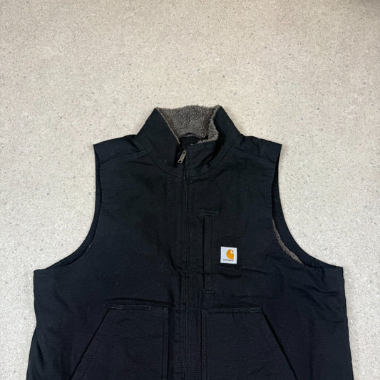 Carhartt Black Vest Large Fleece Lined Embroidered Logo