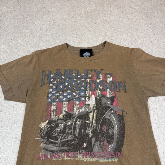 Harley Davidson Museum T Shirt XS Small Brown Colourway Milwaukee Vintage