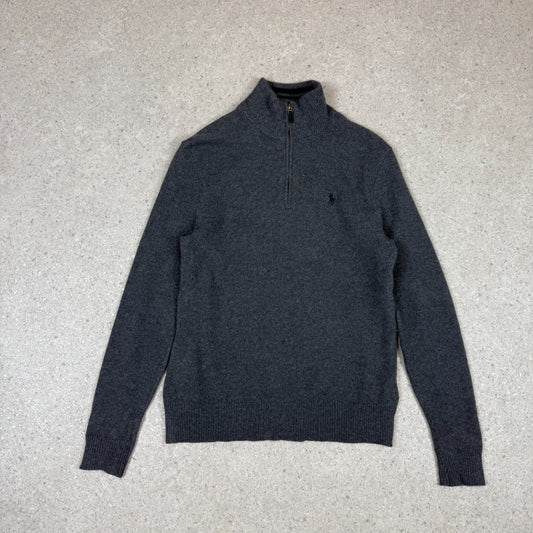 Ralph Lauren 1/4 Zip Jumper Small Charcoal Grey Merino Wool