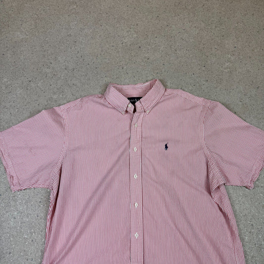 Ralph Lauren Shirt Large Red Striped Classic Fit  Short Sleeve Button Down
