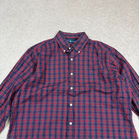 Ralph Lauren Check Shirt XL Classic Fit Navy Blue Red