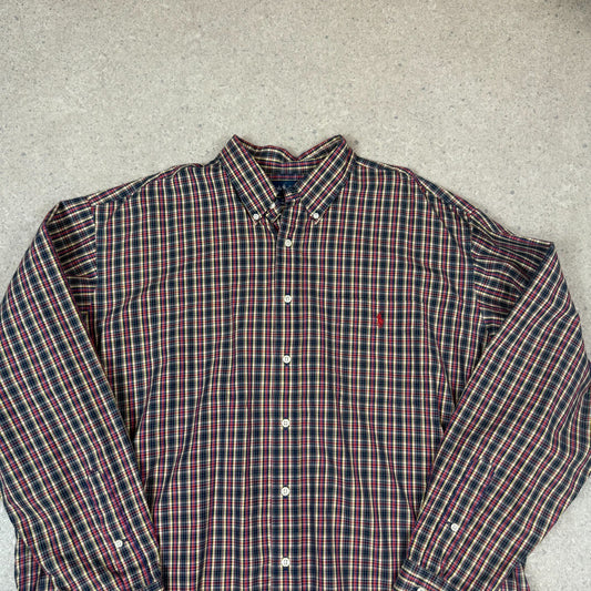Ralph Lauren Check Shirt 2XL Blake Fit Embroidered Logo Red Navy