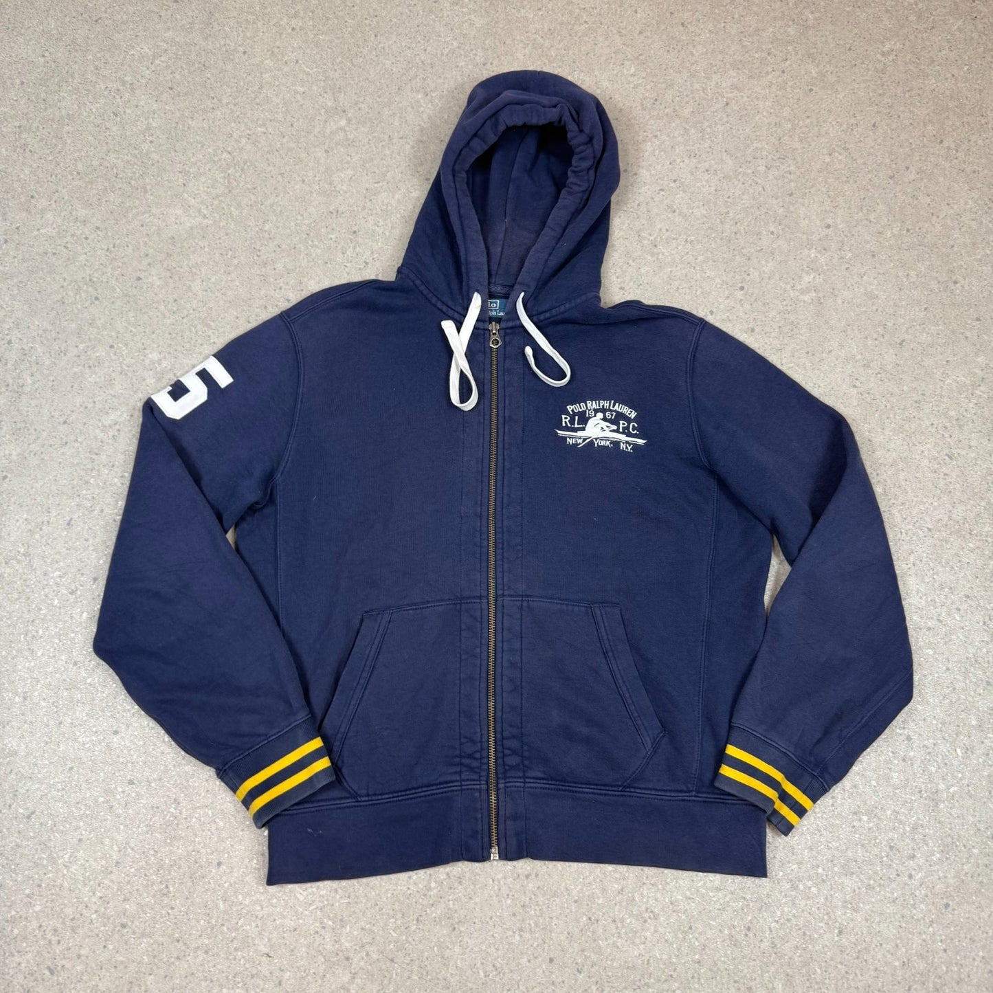 Ralph Lauren Zip Up Hoodie Large Navy Blue Embroidered Logo Hooded