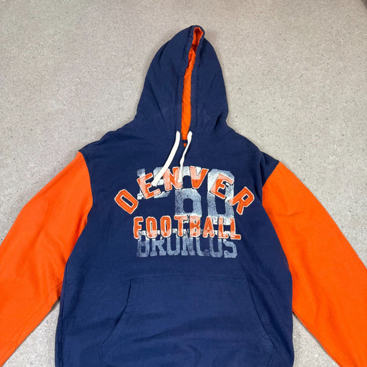 Denver Broncos Hoodie Medium Navy Orange NFL Embroidered Logo Y2K Football