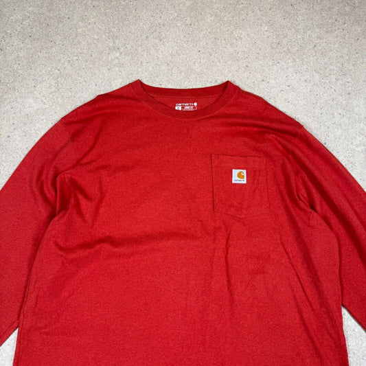 Carhartt Long Sleeve XL Tall Orange Pocket Logo Cotton Oversized Fit