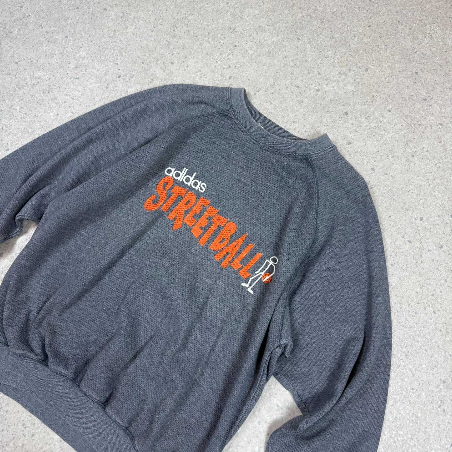 Adidas X Streetball RARE Small Grey Embroidered Spell Out Sweatshirt 90s
