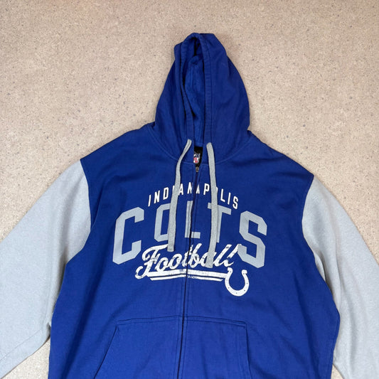 NFL Colts Zip Up Hoodie 2XL Blue Hooded Pocket Y2K