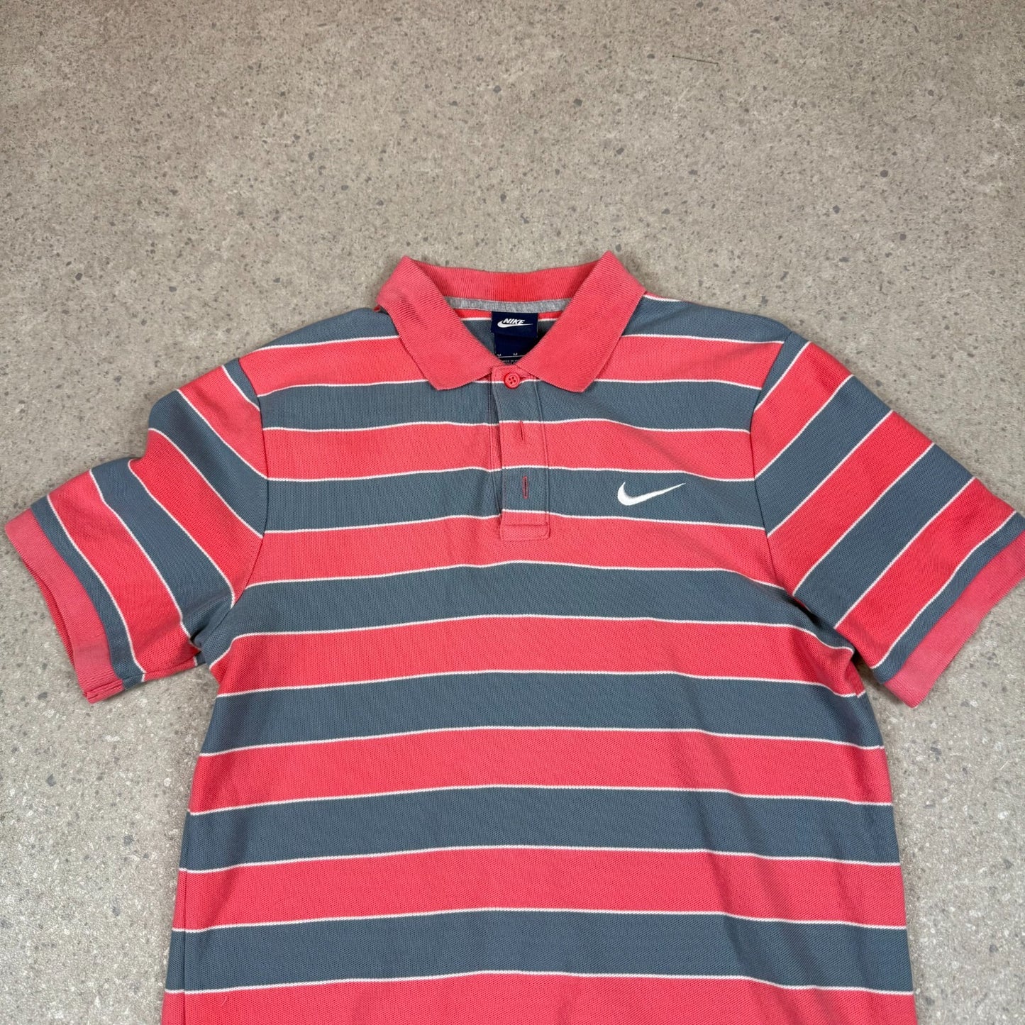 Nike Striped Polo Medium Red Grey Y2K Golf Short Sleeve