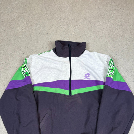 Lotto 1/4 Zip Jumper Large Grey White Multicolor 90s