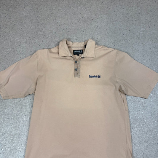 Timberland Polo Shirt Large Beige Colourway Embroidered Logo Short Sleeve
